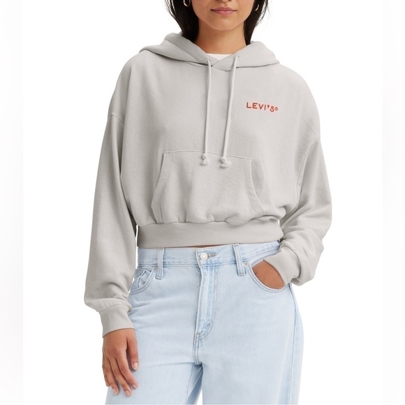 Levi's Women's Graphic Cropped Cotton Blend Laundry Day Hoodie XXL CREAM NWT - Picture 3 of 13